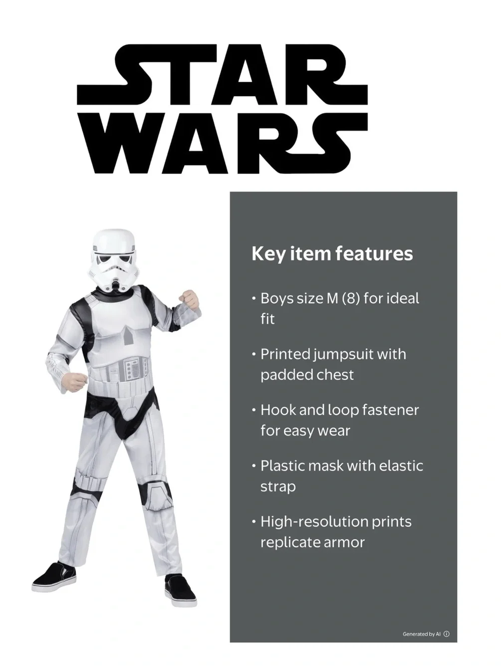 Star Wars Stormtrooper Disney Costume 2 Piece Set  boys Size M (8) Jazwares NEW